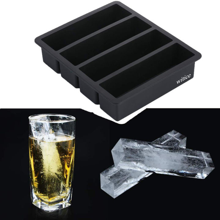 Long Strip Silicone 4 Grid Giant Silicone Ice Cubes Square Tray Mold ...