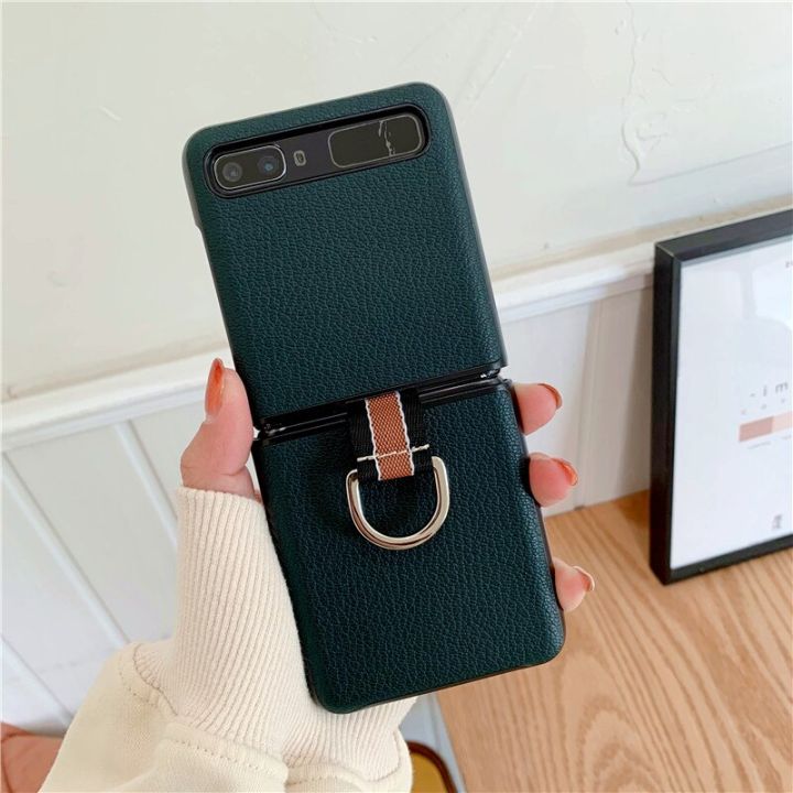 Ring%20Case%20For%20Samsung%20Galaxy%20Z%20Flip%20Cover%20Caon%20Fiber%20Lychee%20Pattern%20Finger%20Ring%20Buckle%20Holder%20Hard%20PC%20Shell%20For%20ZFlip%20Fashion%20-%20Image%204