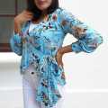 Tropical Elegance - Light Blue Floral Wrap Top. 