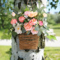 Pink  Hydrangea Good Quality Plastic Door Hanger Basket Wreath Wildflowers for  Porch. 