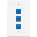 1Pack 3-Port Ethernet Wall Plate, RJ45 Wall Plate with RJ45 Keystone. 