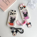 Sroof  Case  For iPhone 11 12 13 14 15 Pro Max Fashionable and minimalist sliding window shell back view Mickey and Minnie with drawstring phone case back cover. 
