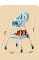 Foldable Baby High Chair, Infant Chair with 4 Silent Wheel, Lightweight Multifunctional Toddlers Dining Chair for Feeding, Blue with Cushion | INeedz HC401. 