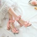 Student High Heels Princess Super High Heel Sandals Genuine Leather Performance Shoes Lolita Shoes Girl's Heart Lace Korean Style. 