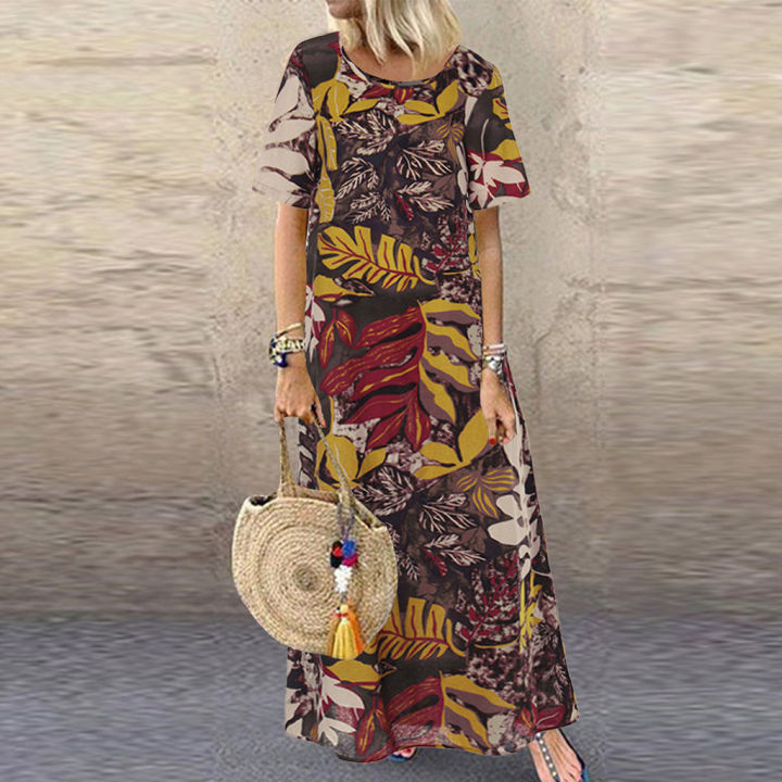 Womens%20Dress%20For%20Women%20Fashion%20Casual%20O-Neck%20Long%20Sleeve%20Vintage%20Flower%20Print%20Short-Sleeve%20Plus%20Size%20Long%20Dress%20-%20Image%203