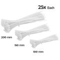 75pcs Self-locking Plastic Nylon Cable Straps/200mm,150mm,100mm Self Locking, Cable Tie Fixing Fastening Ring Zip Wraps Strap Cable Zip Tie. 