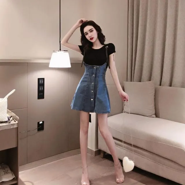 2019%20Summer%20New%20Korean%20Style%20Fashion%20All-Matching%20round%20Neck%20All-Matching%20T%20...%20+%20Strap%20Slim%20High%20Waist%20Denim%20Skirt%20Outfit%20-%20Image%203