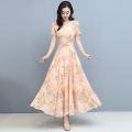 【WEJA】Summer New Arrival Short Sleeve Wide Lady High-End Mid Length Long Length Dress Female Elegant Slimming round Neck Print Fairy Skirt. 