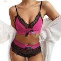 Ethereon Bra Panties Set Unpadded Tied Up Lace Underwear Panties Set. 