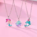 Kidlove 3pcs Girls Necklace Jewelry Cartoon Mermaid Shell Dolphin Shape Pendant Clavicle Chain Children Gifts. 