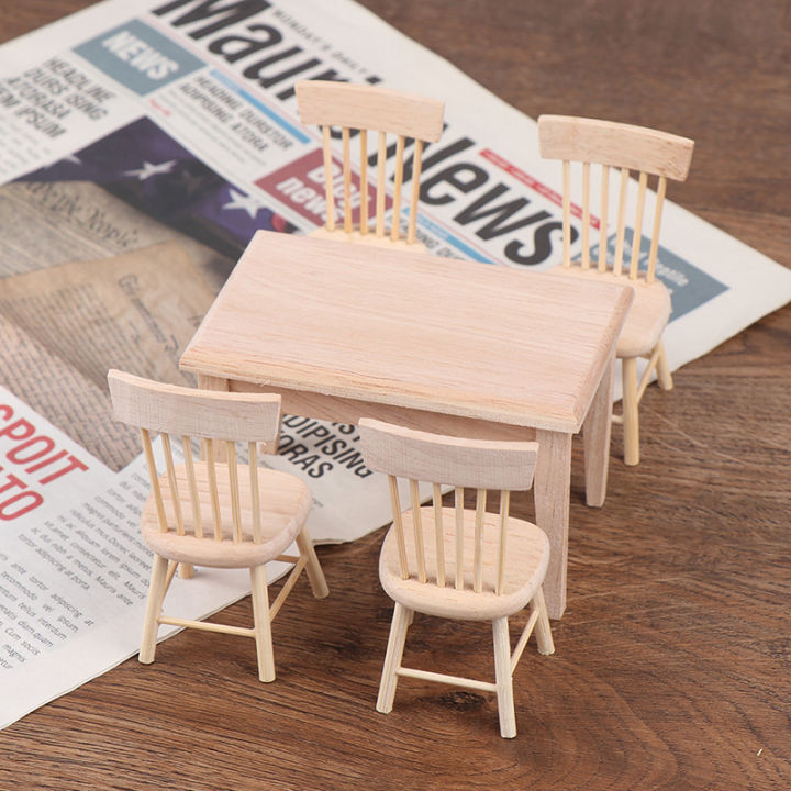 【Fullyoung_520 Store】1/12 Dollhouse Miniature Dining Table Chair Doll Wooden Furniture
