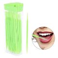 50 Pcs Plastic Toothpicks 2 Way Tooth Picks Interdental Brush Cleaners Portable Box Random Color. 