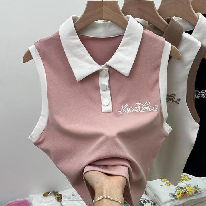 RetropoloCollar%20Sleeveless%20Vest%20Women's%20Summer%20Outer%20Wear%20Stitching%20Pure%20Desire%20Chic%20Hot%20Girl%20American%20Top%20-%20Image%202