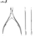 Monja 3Pcs Nail Art Silver Stainless Steel Dirt Cleaning Cuticle Pusher Dead Skin Remove Clipper Trimmer Scissor Manicure Tool. 