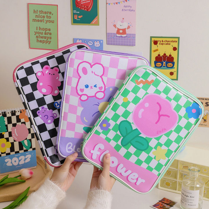 Chinatera%2011%20inch%20Bag%20Korean%20Style%20Checkerboard%20Pattern%20Cute%20Bear%20wer%20Tablet%20Sleeve%20Pouch%20Women%20Girls%20Travel%20Portable%20Zipper%20Leather%20Laptop%20for%20Protective%20Cover%20iPad%20Case%20-%20Image%206