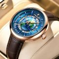 TINAIBIN New Automatic Mechanical Steel Earth 3D Wrist Watch for Men with Leather Rubber Belt Luminous Gift reloj hombre 6627. 