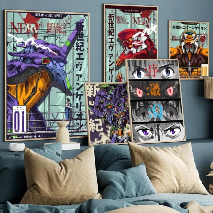 wall art N-Neon G-Genesis E-Evangelion Poster Anime Posters Sticky HD Quality Wall Art Retro Posters for Home Kawaii Room Decor