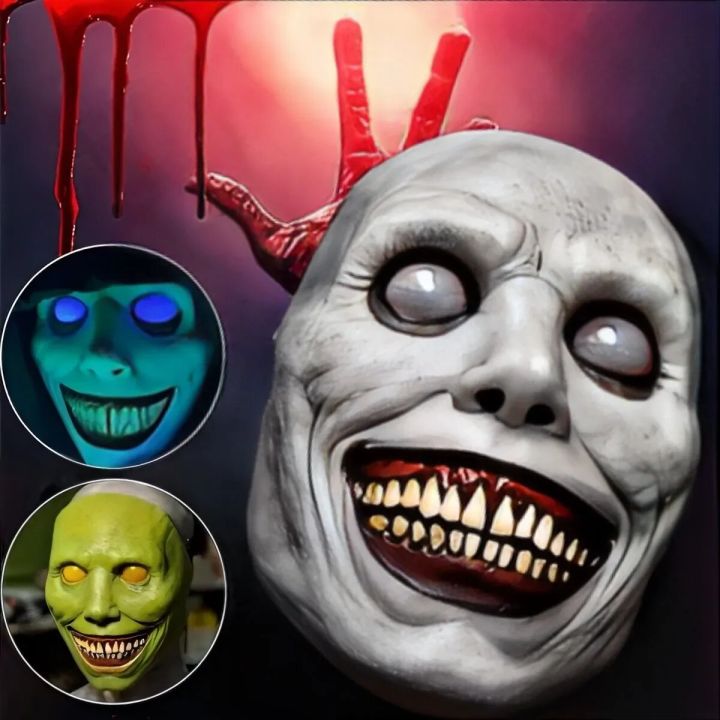 【HUT】 Halloween Creepy Smile Horror Mask Adult Half "Exorcist" Green White Demon Mask Cosplay Props The Evil Party Masks Accessorie