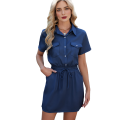 Women Denim Shirt Dresses Dark Blue S. 