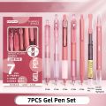 RHS Online 7PCS 0.5mm Press Gel Pen Black Ink Quick-Drying ST Nib Writing Smoothly Signature Student Pens Set. 