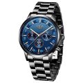 New Version Sapphire Blue Colour Dial Black Stainless Steel Luxury Men Watch Quartz Analog Business Chain Casual Wrist LIGEx Watches For Boys Gents Men Time_Zone LK. 
