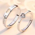 2Pcs Romantic Couple Wedding Ring Charm Heart Zircon Adjustable Rings for Men Women Girls Endless Love Jewelry Engagement Party Gift. 