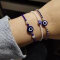 Rinhoo New Fashion Handmade Vintage Rhinestone Palm Blue Evil Eye Pendant Link Chain Bracelet For Women Men Good Luck Bracelet. 