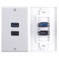 3X 2Port HDMI+USB 3.0 Female Wall Face Plate Panel Outlet Socket Extender White. 