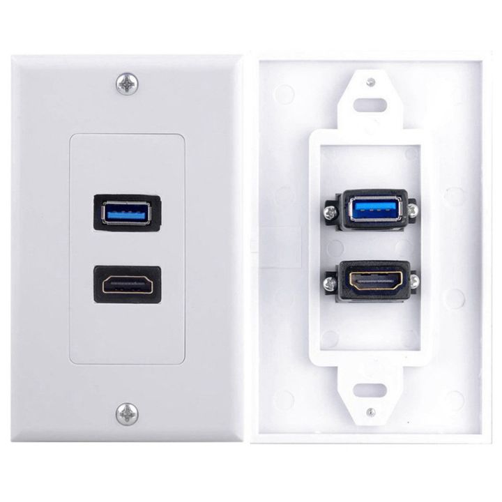 3X%202Port%20HDMI+USB%203.0%20Female%20Wall%20Face%20Plate%20Panel%20Outlet%20Socket%20Extender%20White%20-%20Image%203