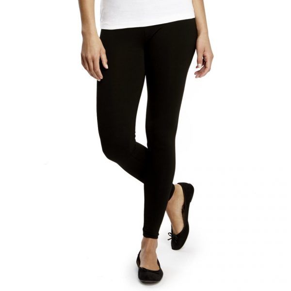 Women's Solid Black Cotton Ankle Length Leggings