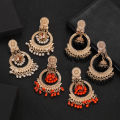 Classic Vintage Gold Color Round Dangle Earrings Women's Bohemian Flower Bells Pearl Tassel Earrings Jhumka Indian Jewelry. 