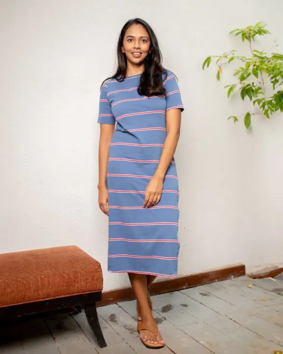 Robbie T Dress- Blue Stripe