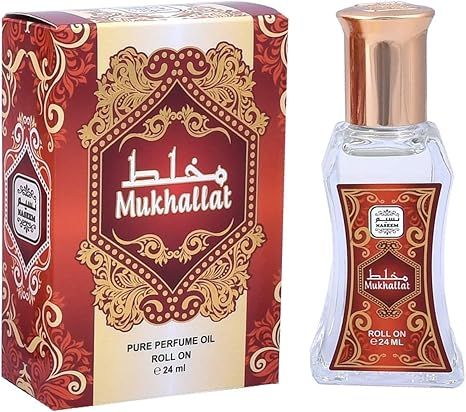 NASEEM Mukhallat Roll On Perfume Oil 24ml - Alcohol Free Hypoallergenic Subtle Tone Eau De Parfum for Men & Women - Long Lasting Subtle Blend of Fruity, Rose, Jasmine, Vanilla & White Musk(FROM INDIA)