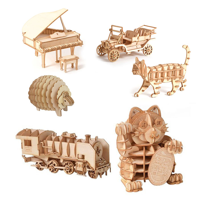 3D Wooden Car Animal Puzzle Jigsaw Woodcraft Kit Toy DIY Self-Assembly ...