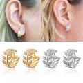 1Pairs Elegant Leaf Shape Hoop Earrings Rhinestone Surround Small Hoop Earrings Mini Circle Earring Jewelry Gift. 