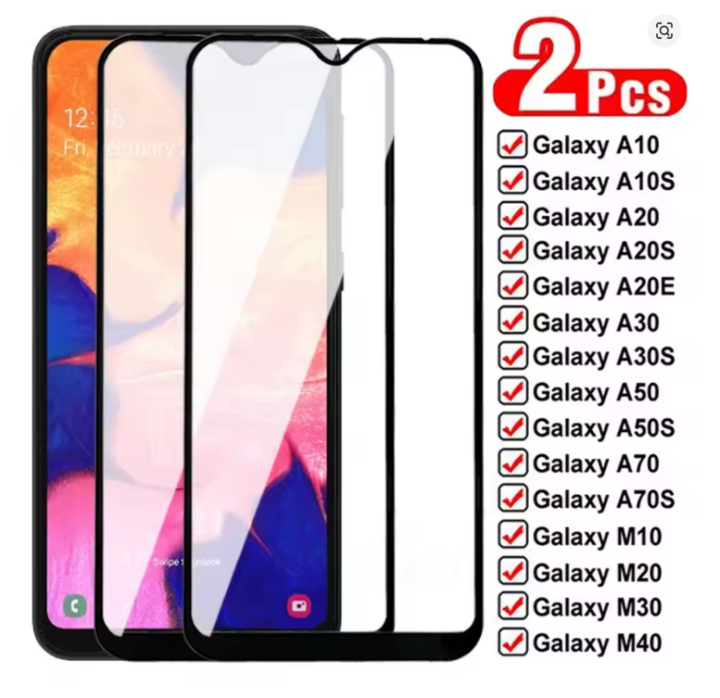 Samsung Galaxy A10 A20 A30 A40 A50 A70 Tempered Glass | M10 M20 M30 M40 Full Screen Protector | 2Pcs HD Glass