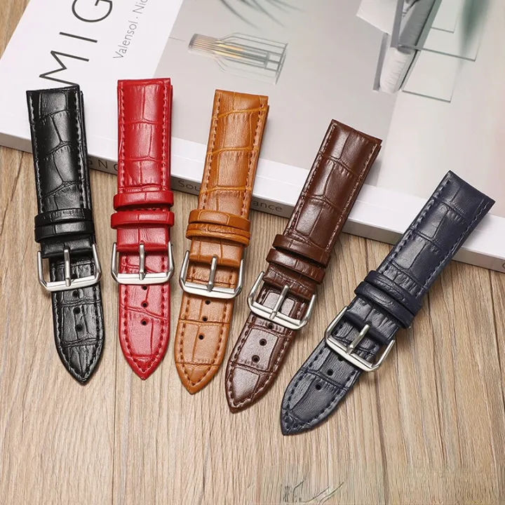18%2020%2022%2024mm%20Width%20Quick%20Release%20Colorful%20Genuine%20Leather%20Strap%20Men%20Women%20Black%20Red%20Watchband%20Flat%20Head%20Universal%20Watch%20Accessories%20-%20Image%204