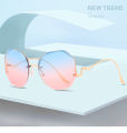 RTBOFY Retro Polygon Framless Trim Sunglasses for Women Gradient Color. 