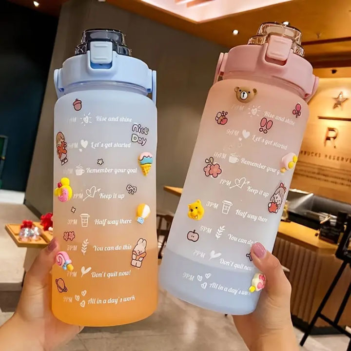 2L Large Capacity Water Bottles | Sport Workout Portable Drinking Cup| For GYM Teenagers Plastic Straw Water Cup Sports Water Bottle High Value Outdoor Camping Drinking Tools
