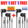 BUY 1 GET 1 FREE - BASS Earphones 3.5mm Connector with Mic - Super Quality Stereo Headset with 3.5mm jack - Stereo Handsfree / Handsfree Extra Bass Headphone Handsfree With Microphone Headphones Wired Earphones - 2PCS. 