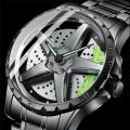 Binbond rotation wheel watch for man spinning rim hub quartz wristwatch male full black stainless steel Reloj rotating skeleton dial clock. 