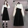 Shirt shirt two-piece design short sweatshirt lining covering flesh suit autumn fat woman slim and large size slip dress. 