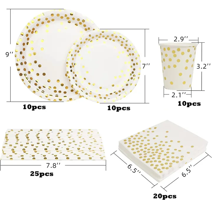paper%20plates%20White%20Gold%20Party%20Supplies%20Disposable%20White%20Paper%20Plates%20Dinnerware%20Gold%20Dots%20Plates%20Cups%20Wedding%20Birthday%20Party%20Baby%20ShowerParty%20Tableware%20-%20Image%203