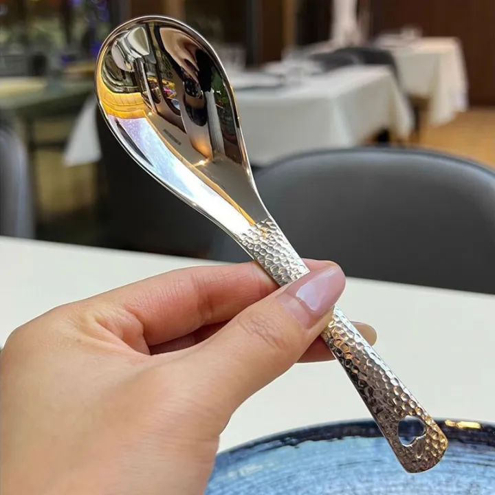 Stainless Steel Spoon With Handle Hole Long Handle Soup Spoon Round Head Spoon QUANYIN