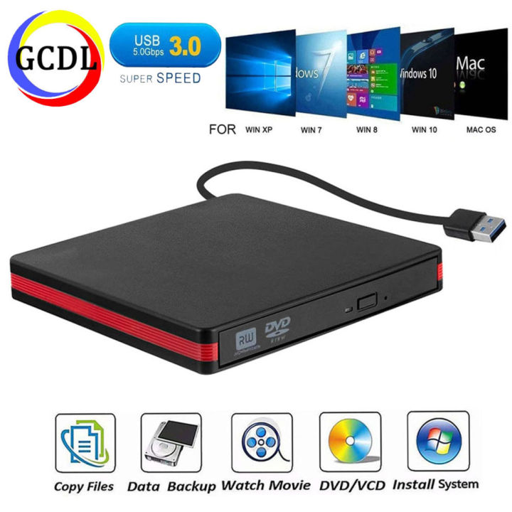 External CD Drive, USB 3.0 Portable CD/DVD +/-RW Drive Slim DVD/CD ROM ...