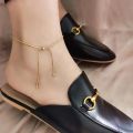 Fashion Ladies Steel Ankle Bracelets Drawable Tassel Girls Women Beach Anklet On Leg Foot Jewelry Snake Bone Chain Ins Style Adjustable. 