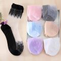 DaiShana Summer Ladies Lace Embroidery Silk Transparent Glass Crytal Stretch Women Socks breathable socks hot selling 1 pair. 