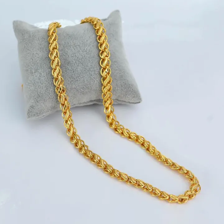 Gold Leaves Link Chain 18 Inch / 24 Inch Long Stainless Steel Guaranteed Plated Stainless Steel Gold Plated Luxury Necklace Jewelry Lightweight Cuban Albert warranty sunny Style Men & Women Unisex Fashion Party FREE GIFT BOX RG-C