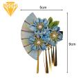 Flower Fan-shaped Hair Clip Japanese Kimono Hair Clip for Girls Traditional Dress Cosplay Headgear with Faux Pearl Flower Decor Tassel Hairpin. 