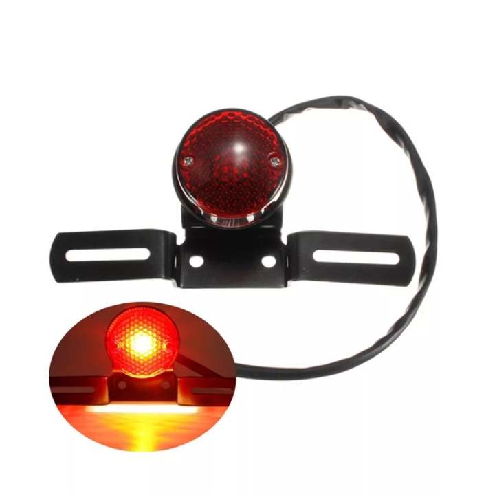 Motopart 12V Round Red Motorcycle Brake Tail Light for Bobber Chopper Cafe Racer ATVS